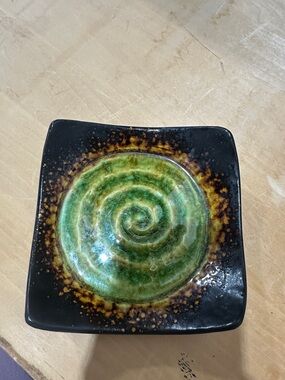 Handcrafted Green Spiral Ceramic Bowl